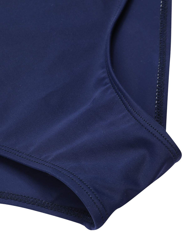 Dark Blue 1940s Striped Ruffled Swimsuit