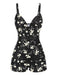 Black 1940s Floral Boxer Straps Swimsuit