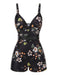 Black 1940s Floral Boxer Straps Swimsuit