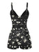 Black 1940s Floral Boxer Straps Swimsuit