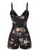 Black 1940s Floral Boxer Straps Swimsuit
