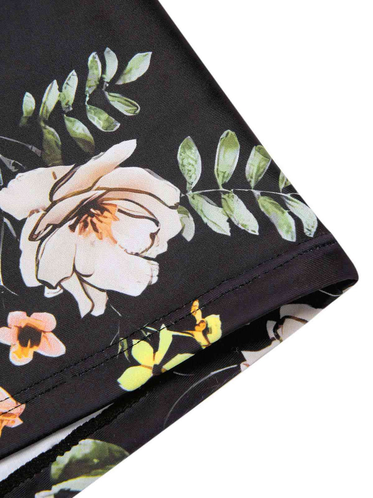 Black 1940s Floral Boxer Straps Swimsuit