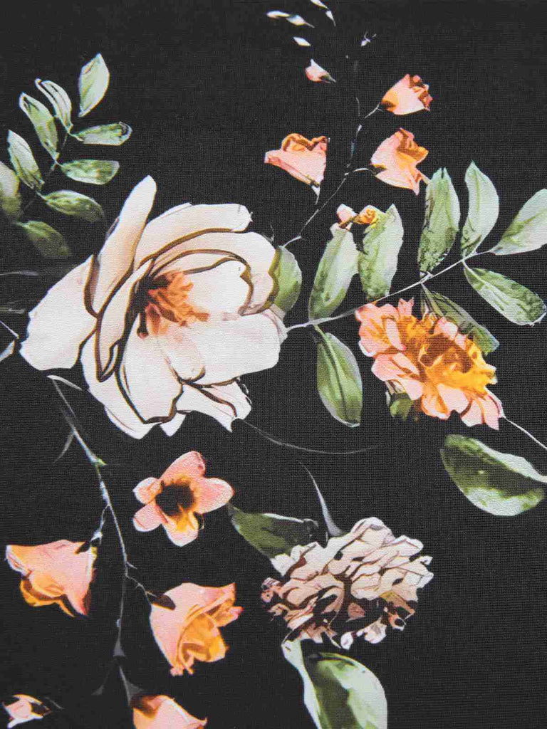 Black 1940s Floral Boxer Straps Swimsuit