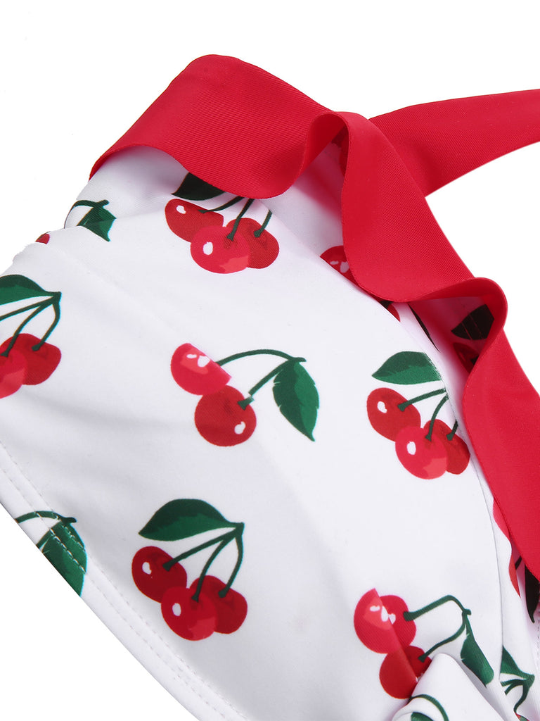 2PCS Red 1950s Cherry Bikini & Tie-Waist Cover up