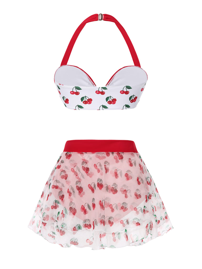 2PCS Red 1950s Cherry Bikini & Tie-Waist Cover up