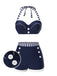 Blue 1940s Navy Style Patchwork Swimsuit