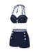 Blue 1940s Navy Style Patchwork Swimsuit