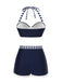 Blue 1940s Navy Style Patchwork Swimsuit