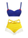 Yellow & Blue 1950s Snow White Style Ruffled Swimsuit