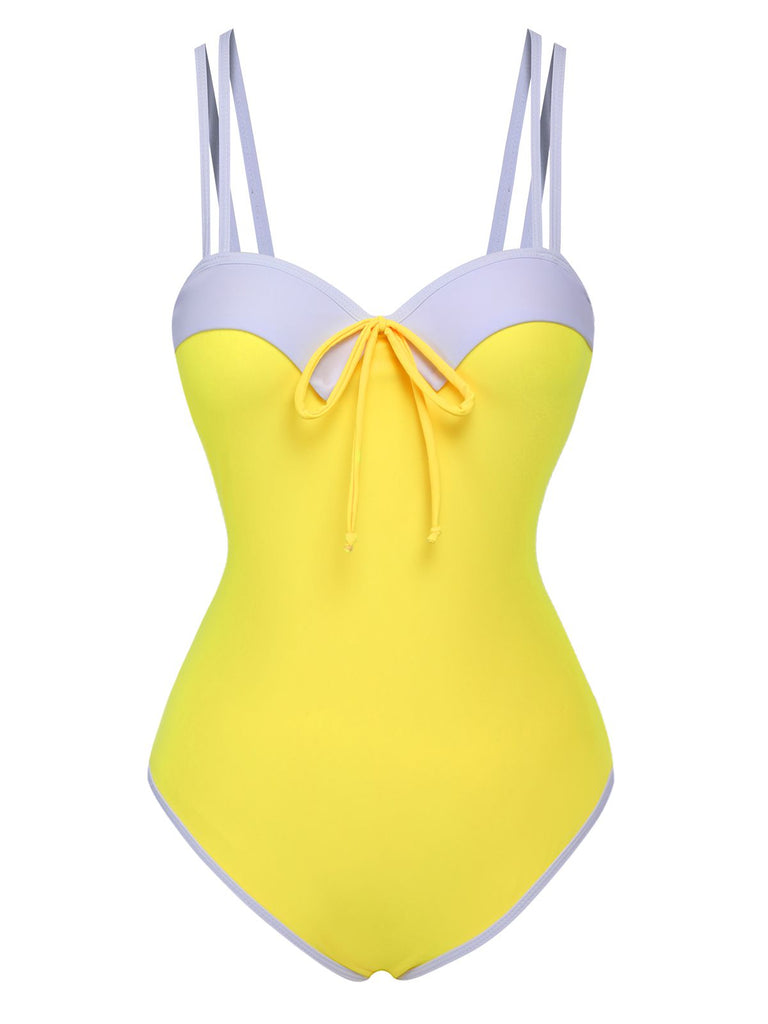 Yellow 1950s Suspender Swimsuit & Daisy Cover-Up