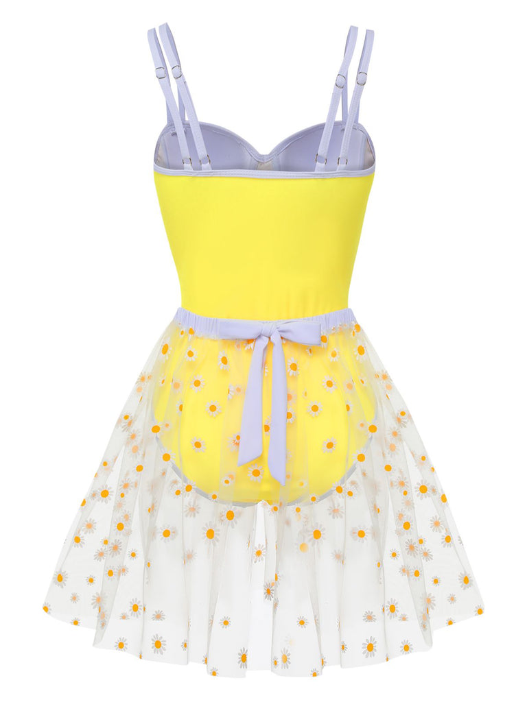 Yellow 1950s Suspender Swimsuit & Daisy Cover-Up