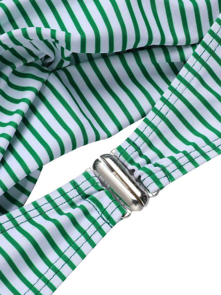 Blue 1940s Striped Halter Swimsuit Set