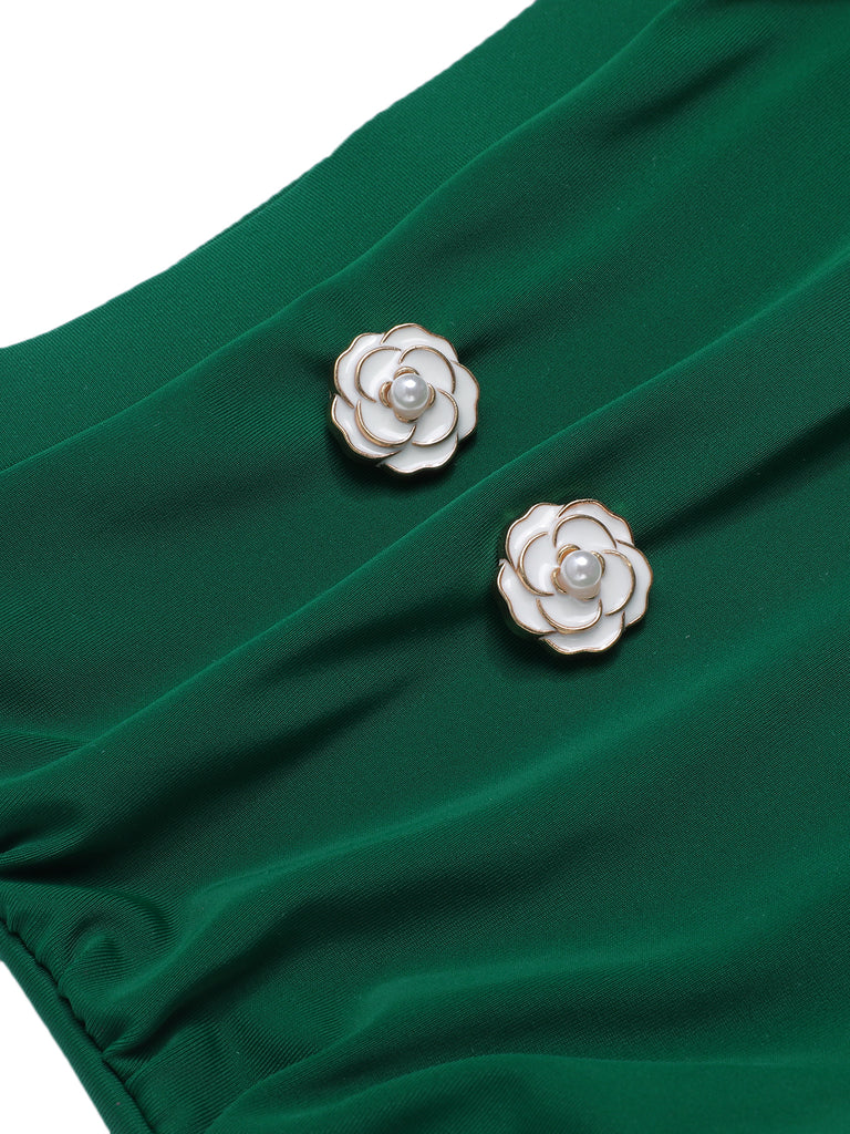 Pink & Black 1940s Striped Halter Swimsuit Set