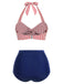 Blue 1940s Striped Halter Swimsuit Set