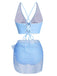 2PCS Blue 1950s Plaids Swimsuit & Mesh Cover-Up