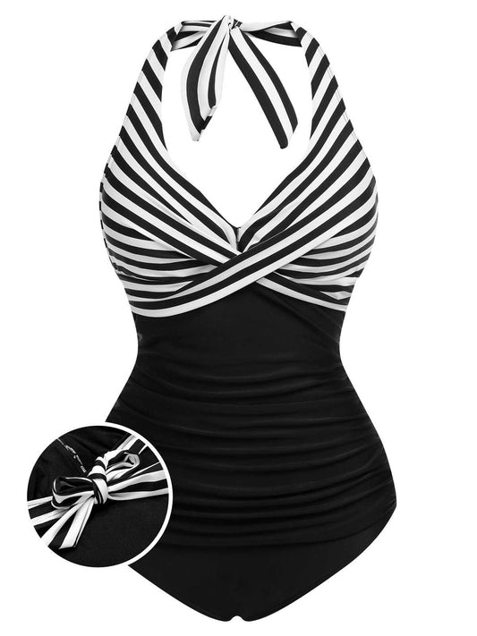 1950s Halter Stripes One-Piece Swimsuit