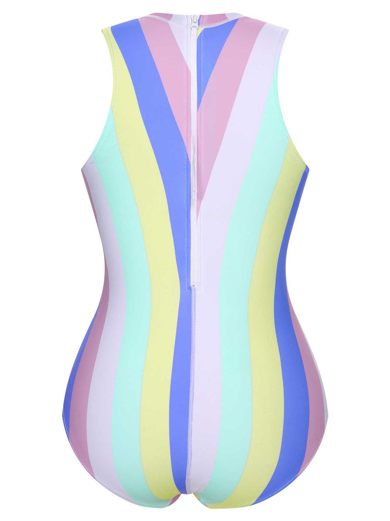 1950s Contrast Stripes Triangle One-Piece Swimsuit