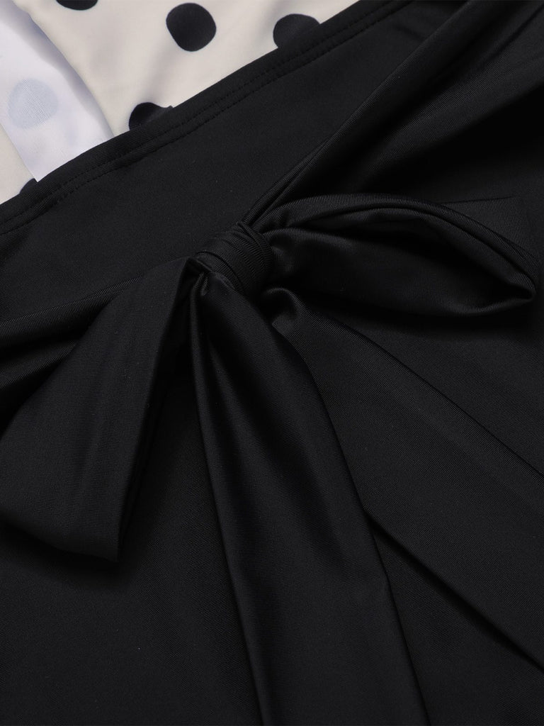 Beige 1950s Polka Dot Halter One-Piece Swimsuit