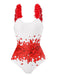 Red 1960s Floral Suspender Swimsuit Set