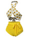 Yellow 1950s Sunflower Cross Halter Swimsuit