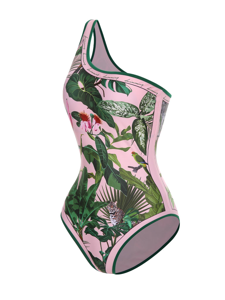 1960s One-Shoulder Tropical Swimsuit & Cover-Up