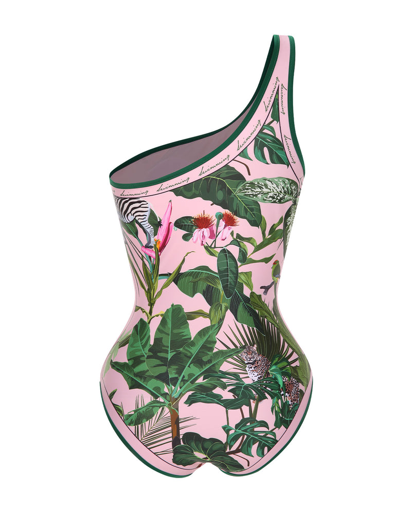 1960s One-Shoulder Tropical Swimsuit & Cover-Up