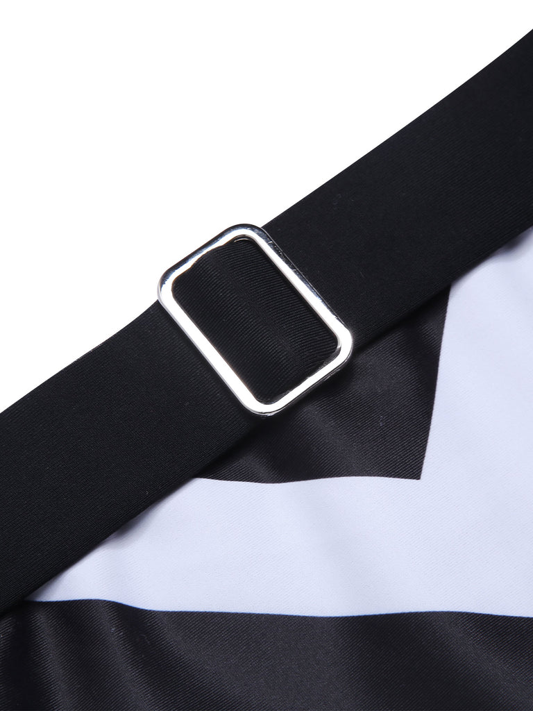 Black 1950s Striped Spaghetti Strap Swimsuit