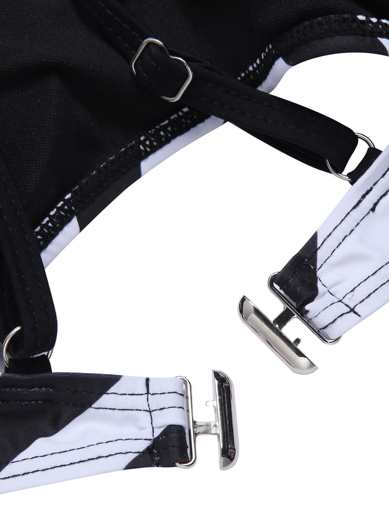 Black 1950s Striped Spaghetti Strap Swimsuit