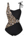 1950s Leopard Patchwork One-Piece Swimsuit