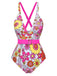 1960s Flowers Back-Cross Strap Belt Swimsuit
