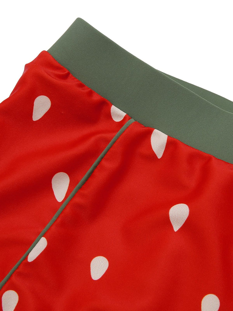 Red 1950s Strawberry Ruffle Strap Swimsuit