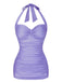 Purple 1950s Solid Gathered Halter Swimsuit