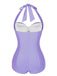 Purple 1950s Solid Gathered Halter Swimsuit