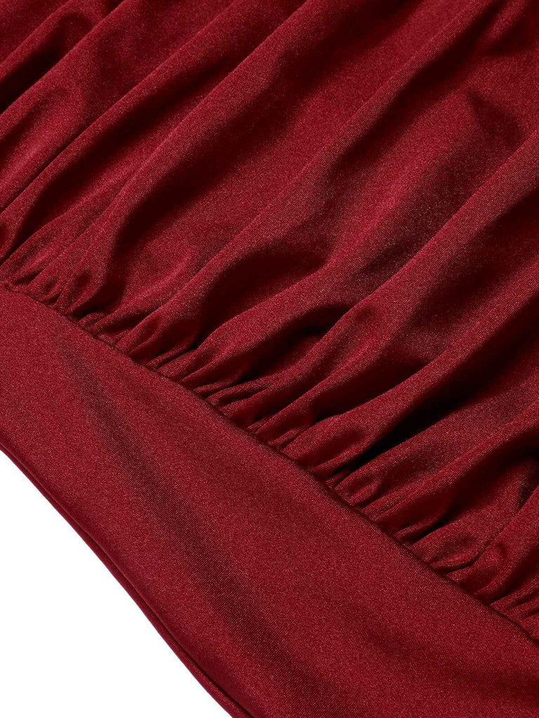 Purple 1950s Solid Gathered Halter Swimsuit