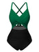 Green & Black 1940s Hollow Waist Patchwork Swimsuit