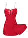 Red 1940s Bow Straps One-Piece Swimsuit