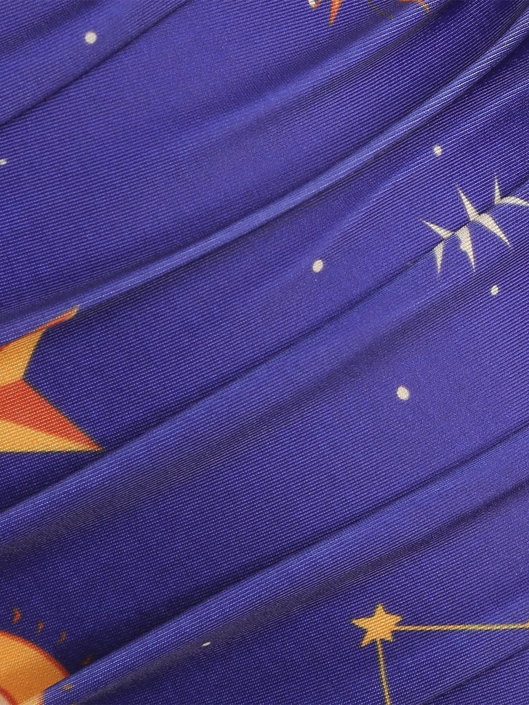 Red 1940s Sun Moon Stars Lace-Up Swimsuit