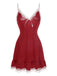 Deep Red 1970s Spaghetti Straps Lace Nightgown