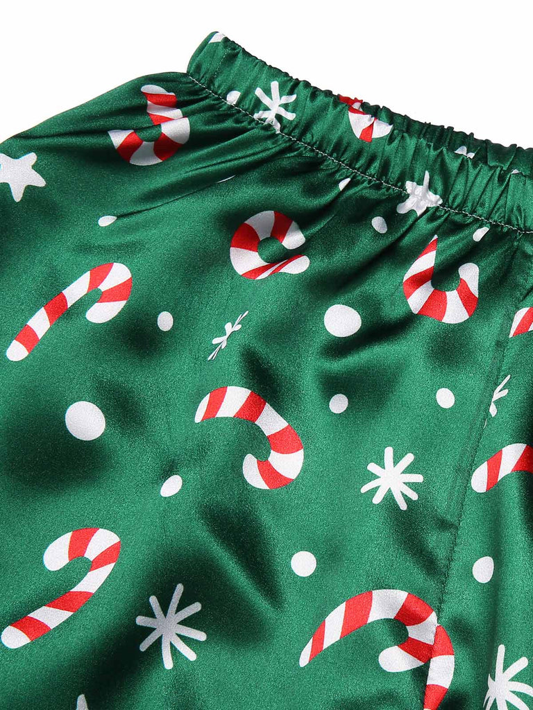 Green 1970s Christmas Candy Cane Pajama Set