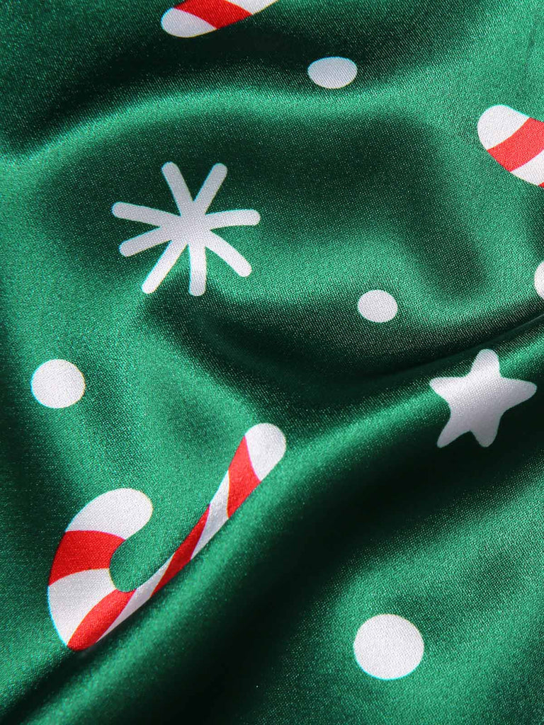 Green 1970s Christmas Candy Cane Pajama Set