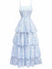 Blue 1970s Spaghetti Strap Floral Tiered Dress