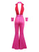 Pink 1970s Metallic Deep V-Neck Disco Jumpsuit