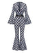 Black & White 1980s Houndstooth Bell Sleeve Jumpsuit
