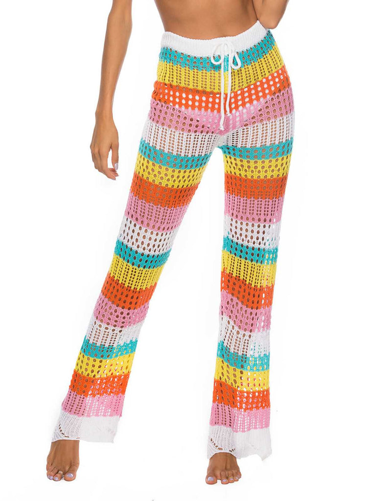 Rainbow 1970s Hollow Knitted Beach Pants