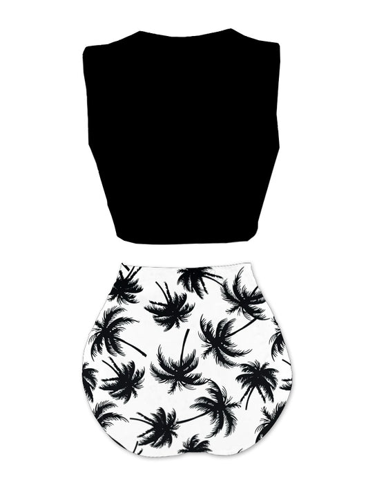 1980s Punk Waist Tie Skeleton Beach Print Bikini Set