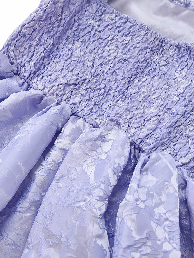 Blue 1970s Halter Jacquard Pleated Mini Dress