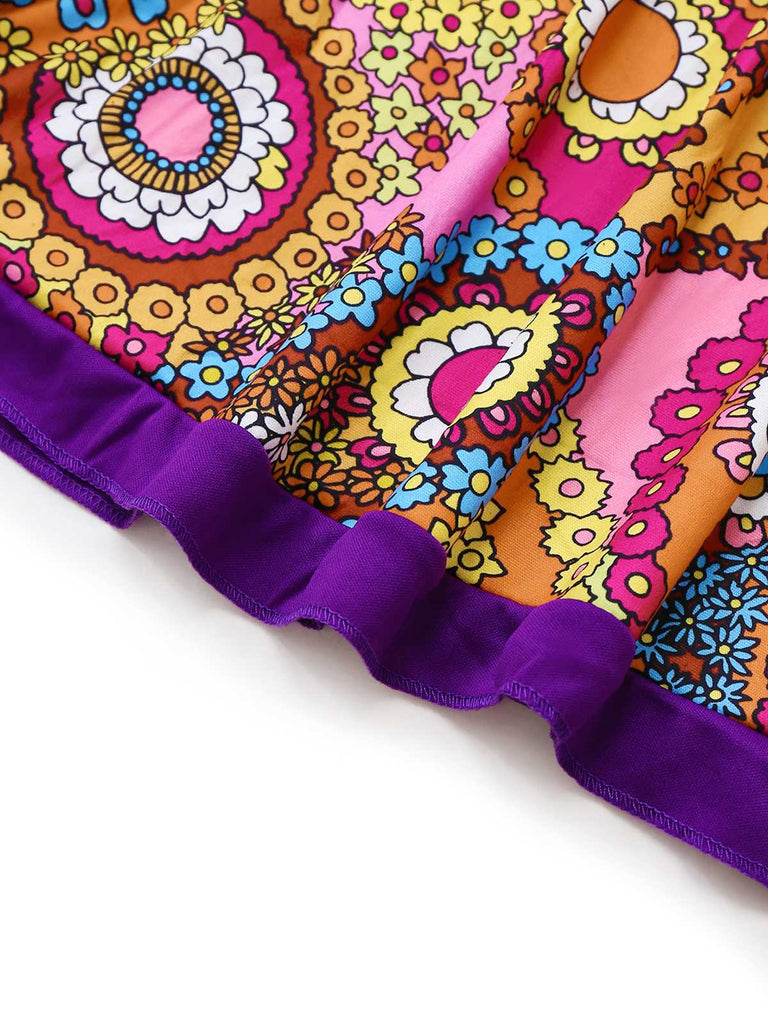 2PCS 1970s Fringe Vest & Psychedelic Hippie Costume Dress