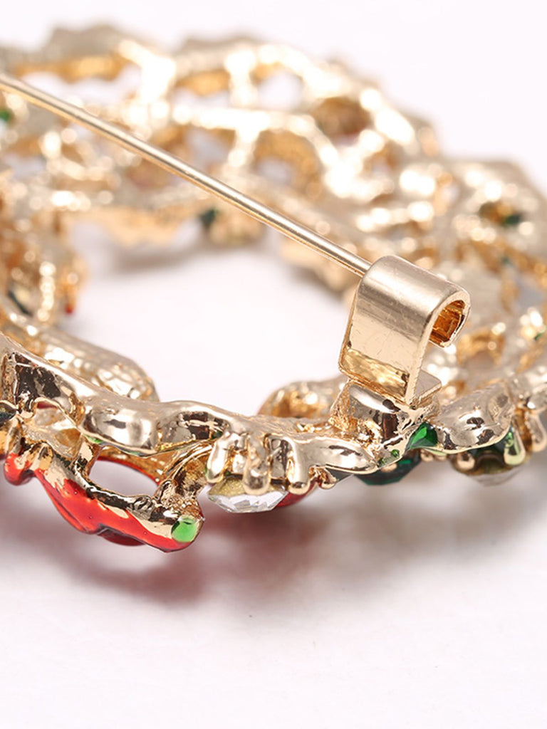 Retro Christmas Wreath Rhinestone Brooch