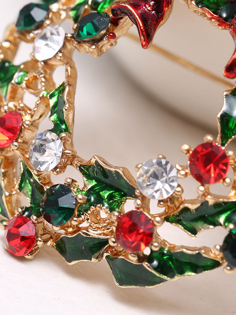 Retro Christmas Wreath Rhinestone Brooch