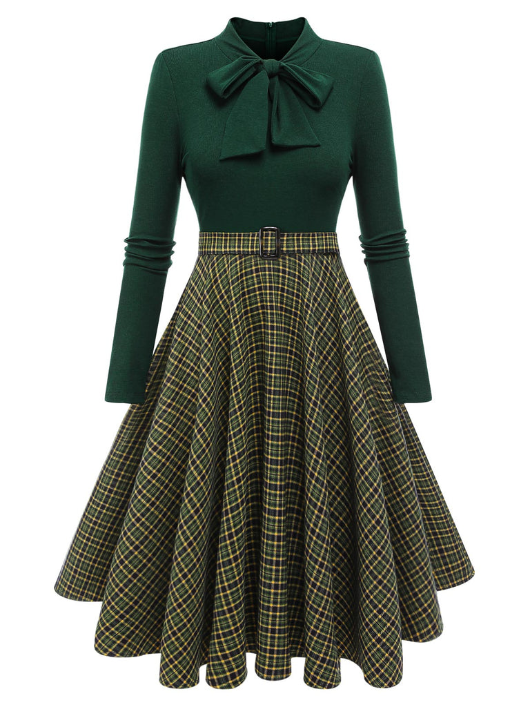 Black 1950s Plaid Knitting Dress